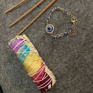 NEW EVIL EYE BRACELET, SAGE, 3 incense